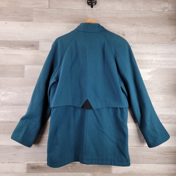 Vintage Spencer Douglas Dark Teal, Black Trim Wool Mid Length Winter Coat Large - Picture 8 of 16